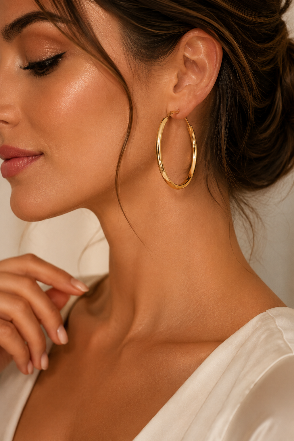 Cercei Creole Mari “Golden Circle” - Placați Aur 18K, Diametru 5cm - imagine 2