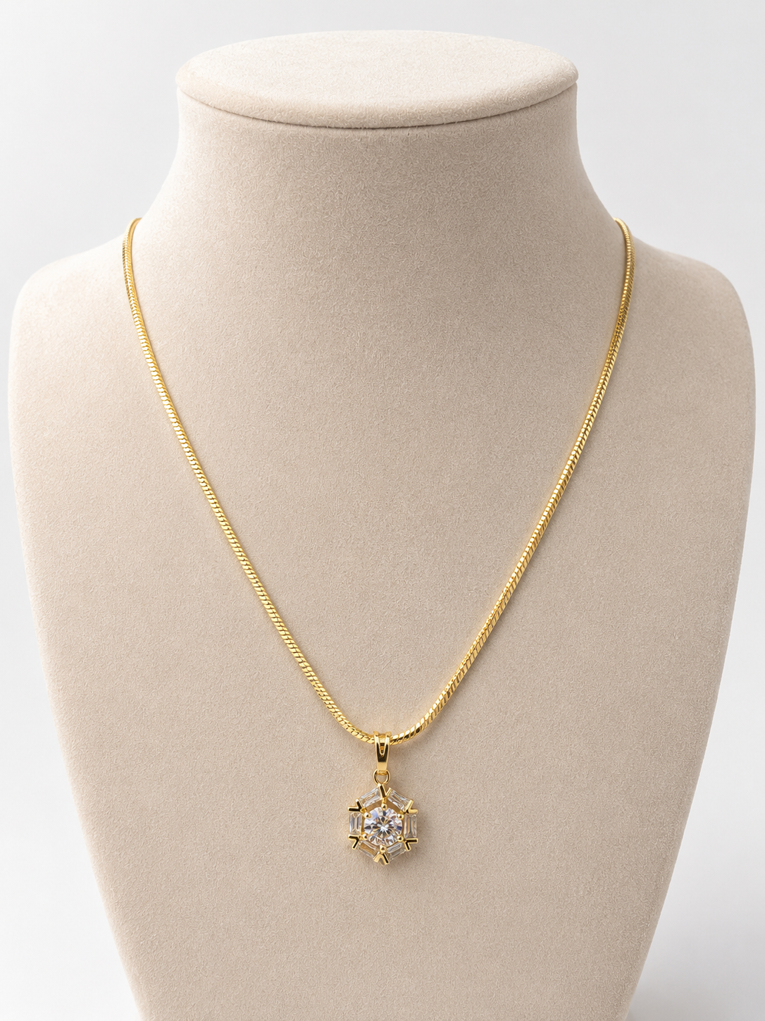 Colier Lanț Șarpe cu Pandantiv Floare de Gheață Placat Aur 18K, 60cm - imagine 2