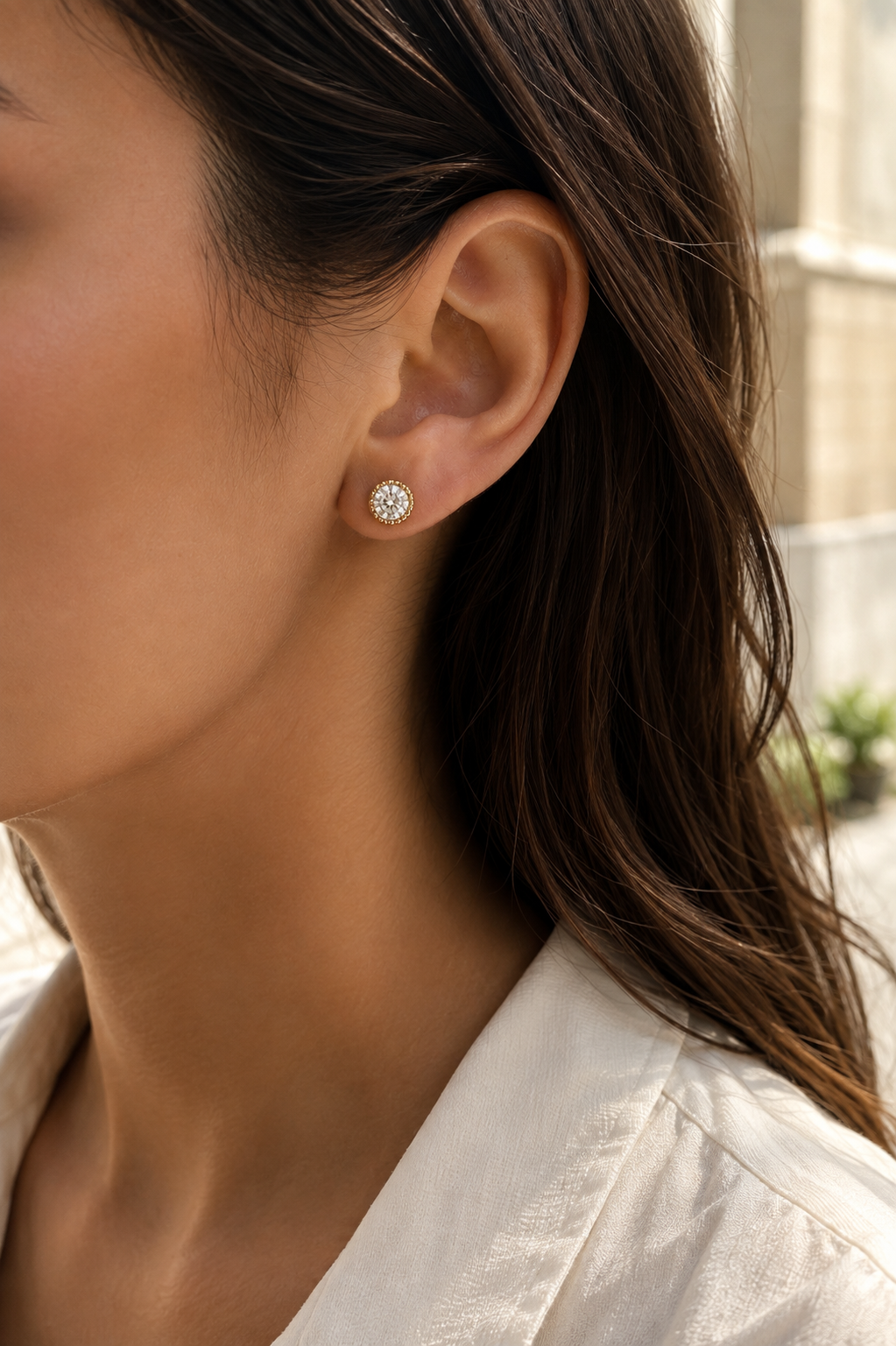 Cercei tip stud placați cu aur 18K cu zirconiu rotund 5 mm – Cercei eleganți damă - imagine 2