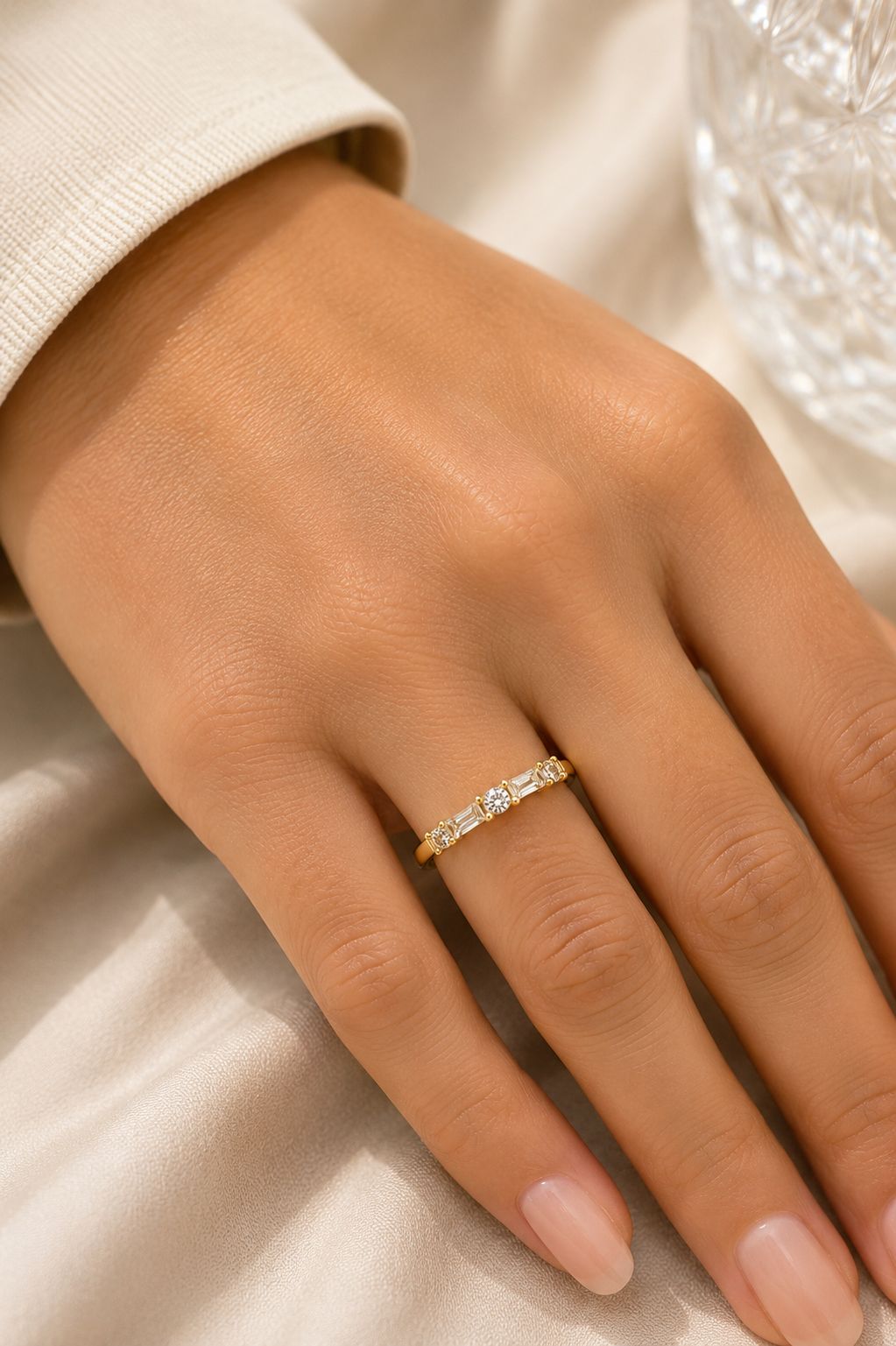 Inel Eternity Baghetă și Rotund “Delicate Sparkle” - Placat Aur 18K cu Zirconiu - imagine 2