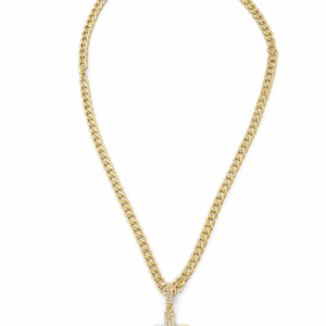 Colier Lanț Curb cu Pandantiv Cruce “Faith Gold” - Placat Aur 18K, 43+5cm