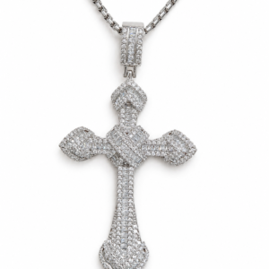 Colier Cruce Barocă Ornamentală “Royal Guard” - Oțel Inoxidabil 316L, Placat Rodiu, 70cm