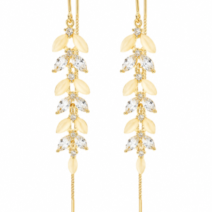 Cercei Pandantiv Lung “Golden Wheat” – Placați Aur 18K cu Zirconiu, 7cm