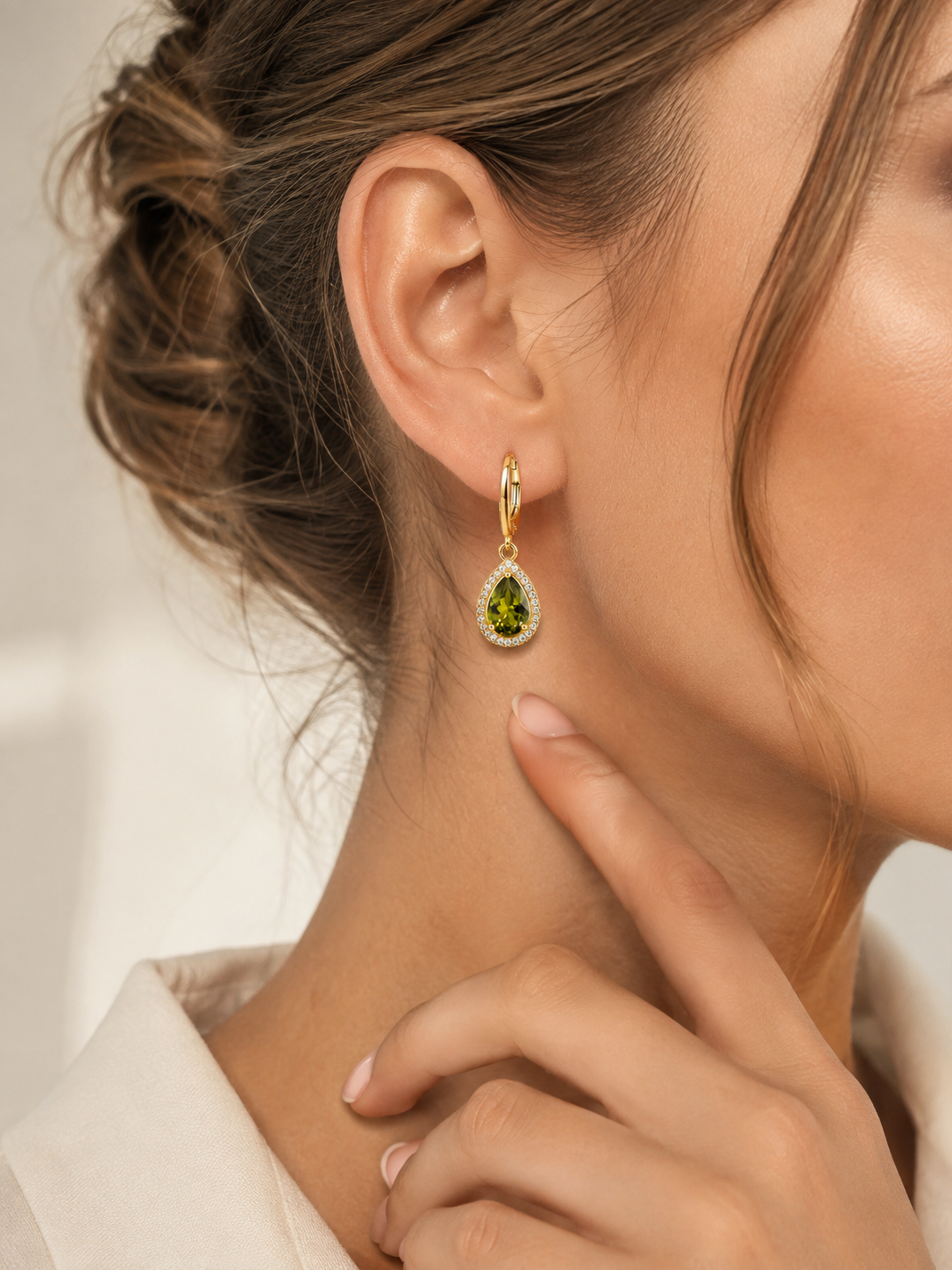 Cercei “Peridot de Lumină” Creol Aur 18k, 3cm - imagine 2