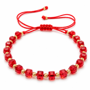 Brățară Cristal Roșu “Ruby Cut” cu Accente Placate Aur 18K, Reglabilă