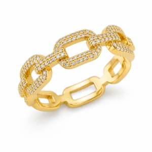 Inel Zale Lanț Pavate “Chain Link” - Placat Aur 18K cu Zirconiu