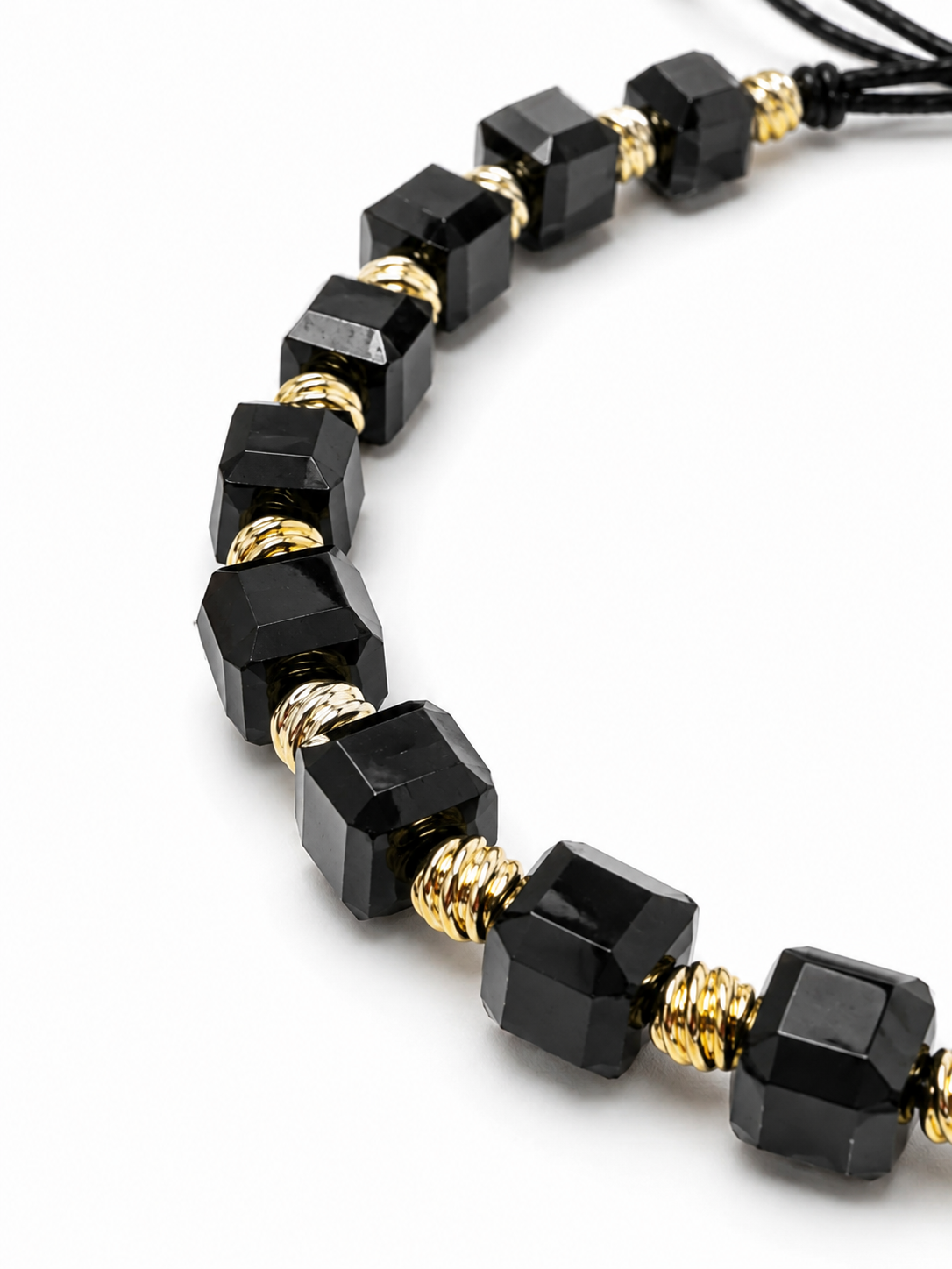 Brățară Onix Negru „Midnight Bond" – Placat Aur 18K, Șnur Reglabil - imagine 2