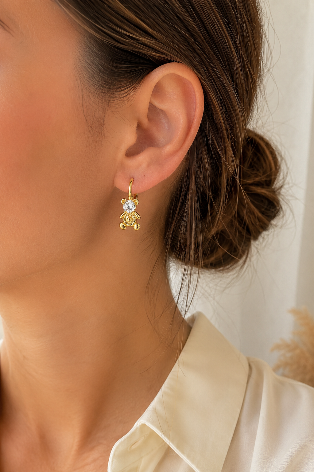 Cercei Ursuleț “Golden Bear” – Placați cu Aur 18K cu Zirconiu, 1,3 cm - imagine 2