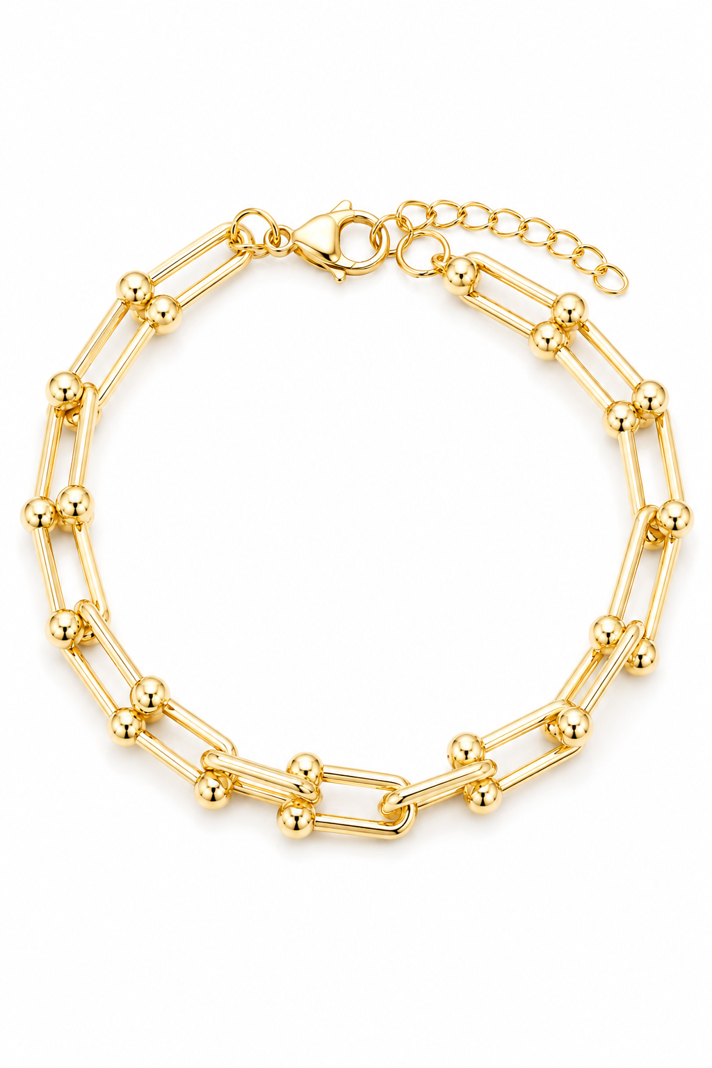 Brățară Paperclip “Charm Elegance” - Placat Aur 18K cu Bile Atârnate, 16+5cm