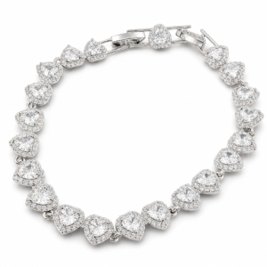 Brățară Halo Inimi “Sweetheart” Oțel Inoxidabil Placat Rodiu cu Zirconiu, 17+2cm