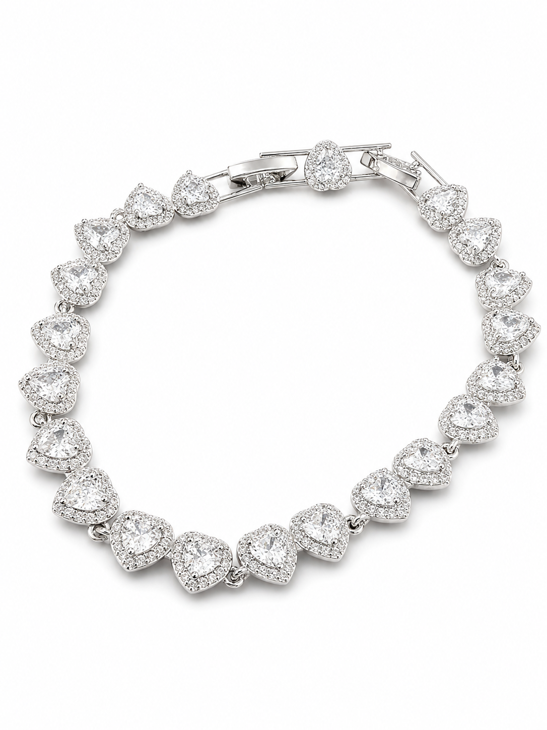 Brățară Halo Inimi “Sweetheart” Oțel Inoxidabil Placat Rodiu cu Zirconiu, 17+2cm