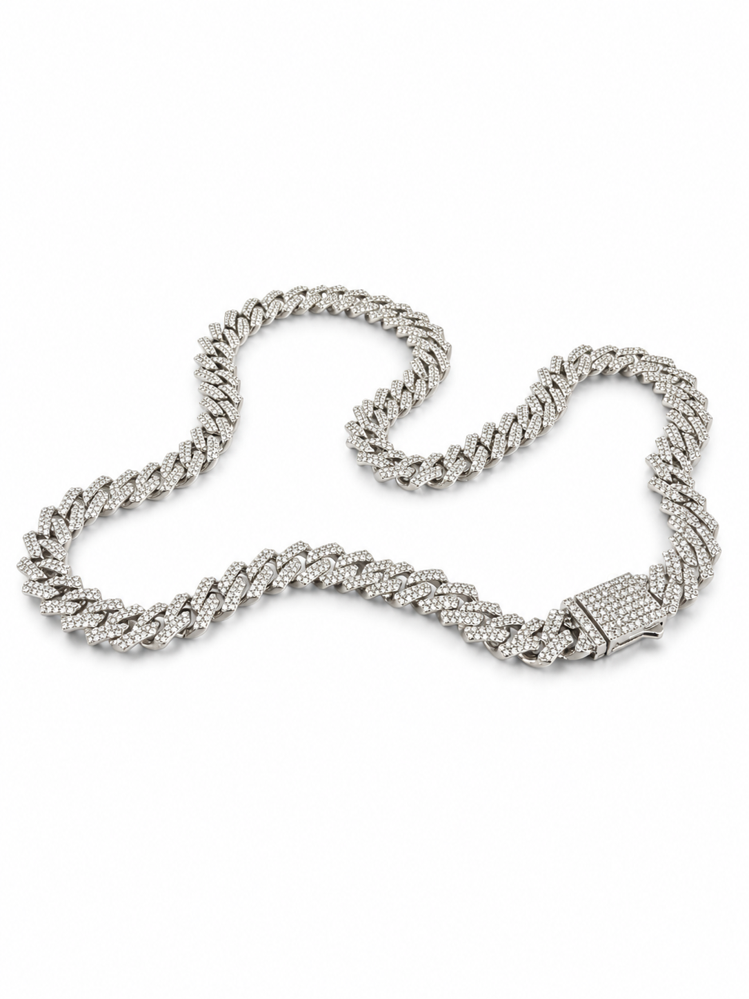 Lanț Cuban Link “Ice King” – Oțel Inoxidabil, Placat Rodiu, 70cm x 1cm - imagine 3
