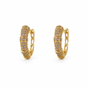 Cercei rotunzi placați cu aur 18K, cu zirconii, eleganți, rezistenți la apă