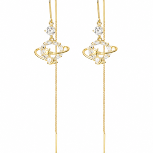 Cercei Pandantiv “Saturn Dreams” – Placați Aur 18K cu Zirconiu, Stea și Perlă, 7cm
