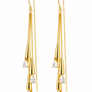 Cercei Lungi “Falling Drops” – Placați Aur 18K cu Zirconiu, 7cm