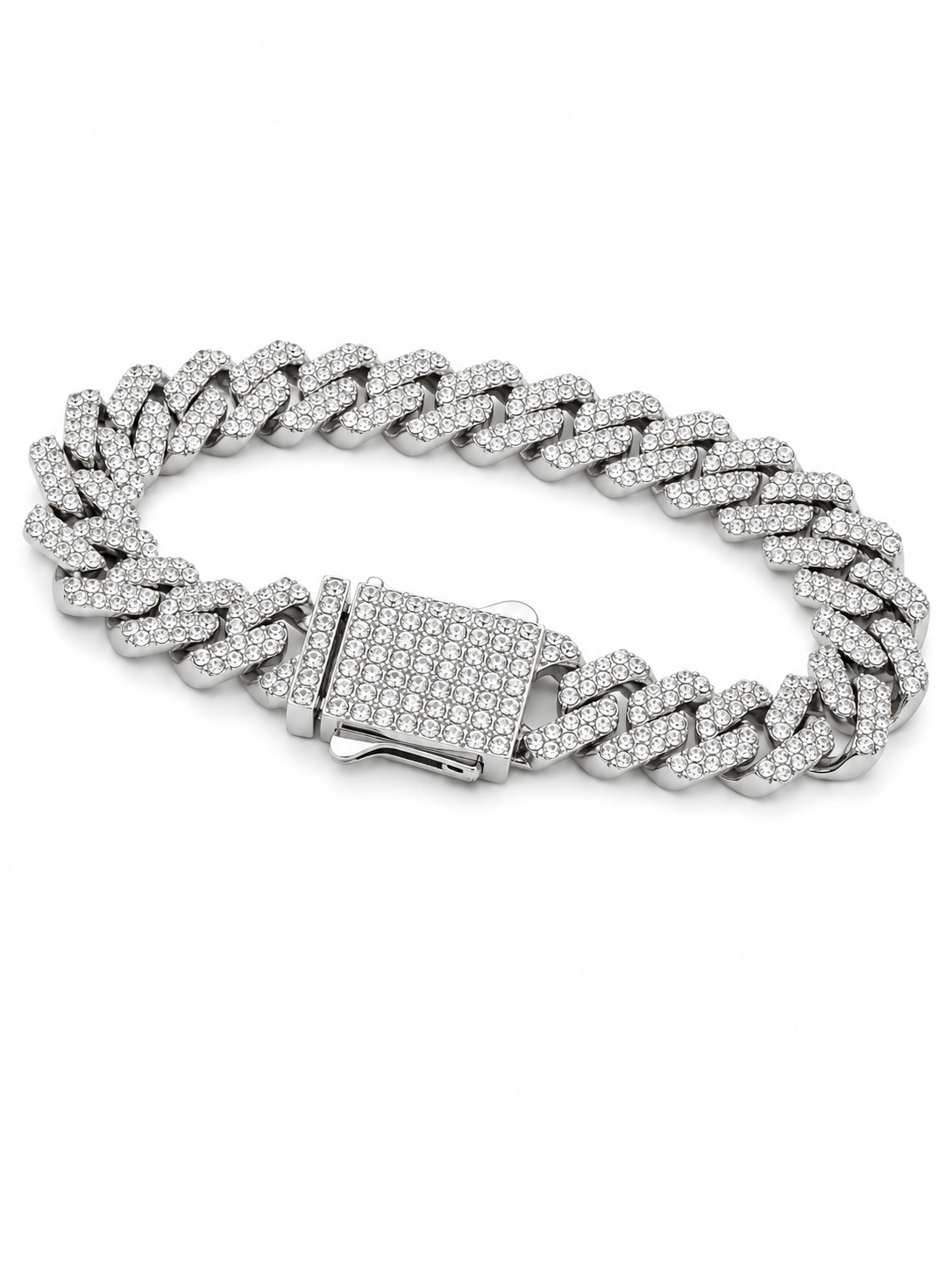 Brățară Cuban Link “Ice King” – Oțel Inoxidabil, Placat Rodiu, 21cm x 1cm - imagine 2