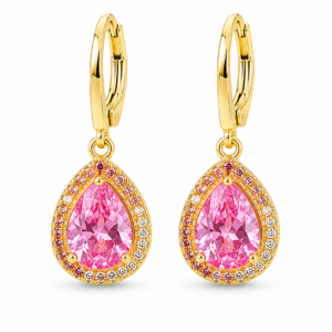 Cercei “Turmalin Roz Regal” Creol Aur 18k, 3cm