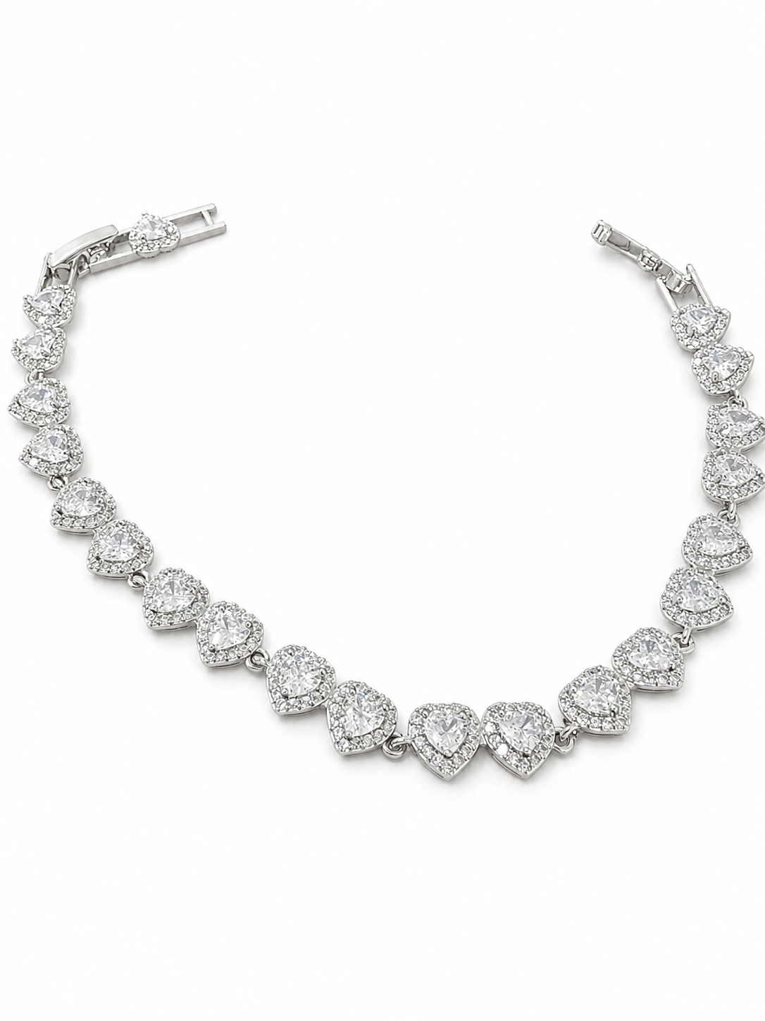 Brățară Halo Inimi “Sweetheart” Oțel Inoxidabil Placat Rodiu cu Zirconiu, 17+2cm - imagine 3