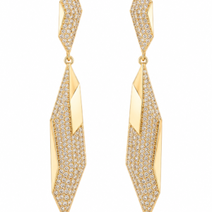 Cercei Lungi Geometrici “Golden Blade” - Placați Aur 18K cu Zirconiu, 6cm