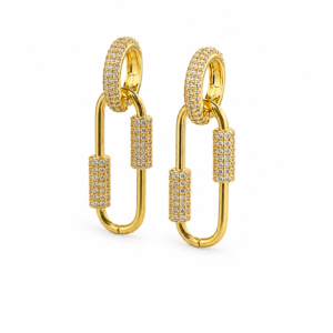 Cercei Lungi Placati cu Aur 18K cu Zirconii, Design Tip Link, 2.5 cm – Eleganță Modernă pentru Femei