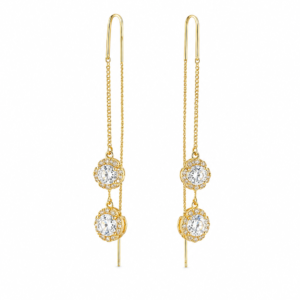 Cercei Pandantiv Dublu “Golden Rain” – Placați Aur 18K cu Zirconiu, 6,5cm