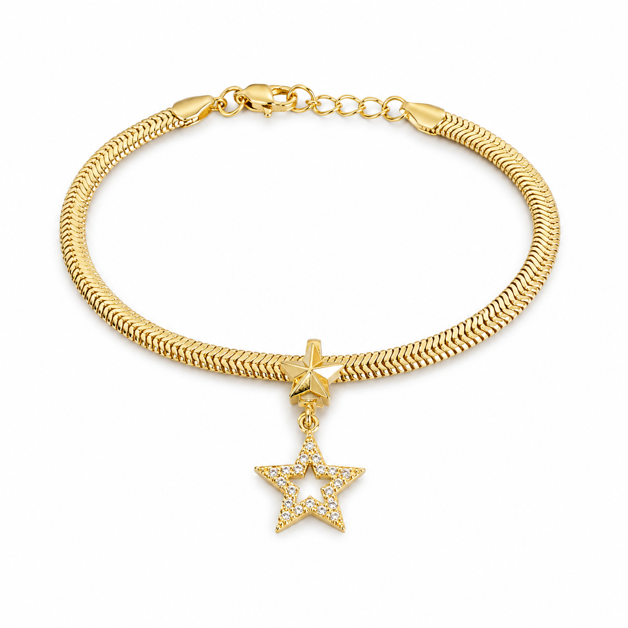 Brățară stea aur 18K "Double Star" cu pandantiv stea dublă